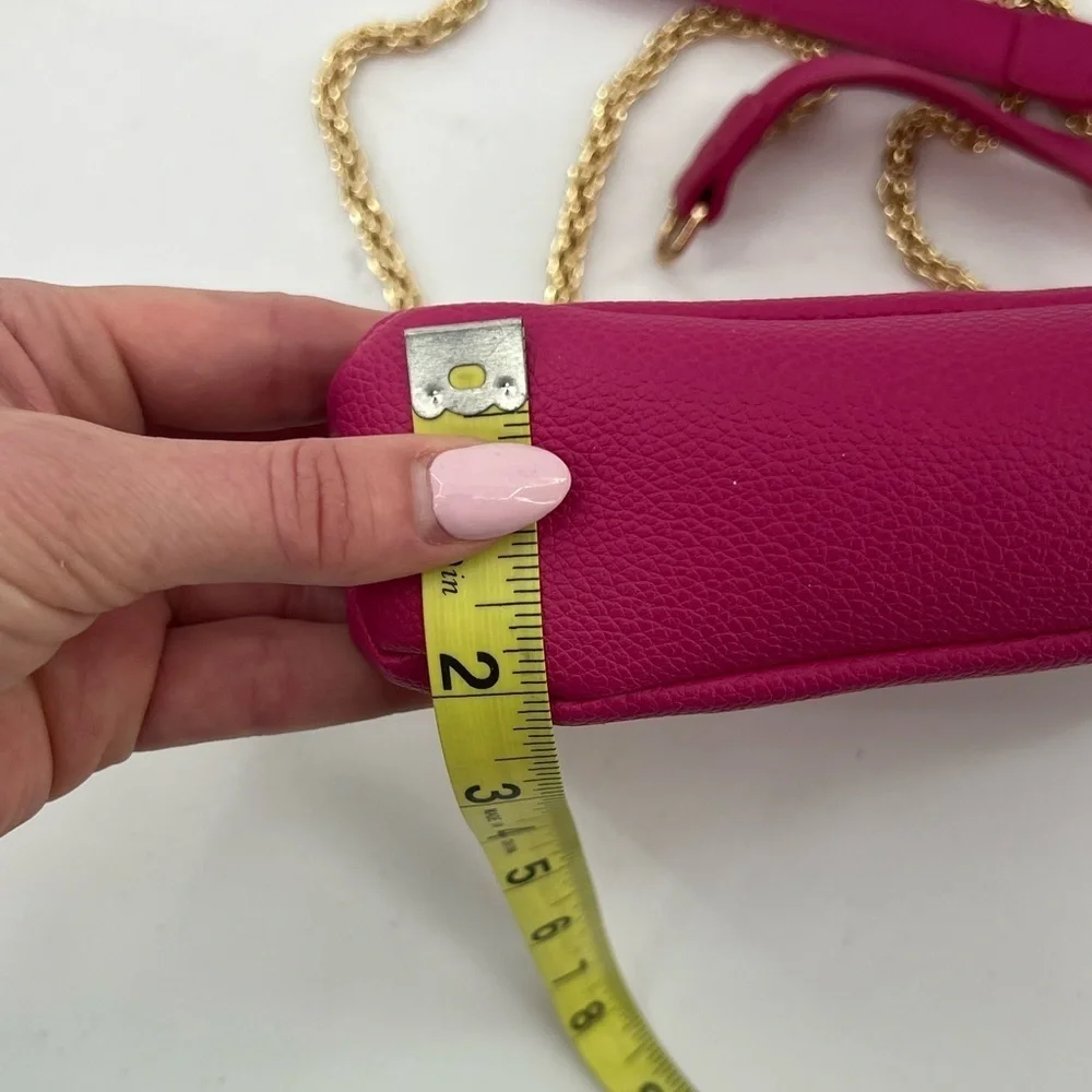 Anne Klein hot pink crossbody bag with gold chain strap and front flap w/ emblem